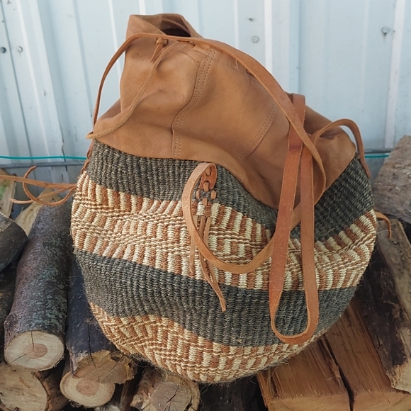 Handbags - Leather & Jute tote
